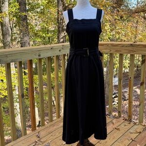 Nicole Miller Black Belted Linen Viscose Dress Medium